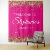 金ゴールドグリッターホットピンクスウィート16誕生日へようこそ タペストリー (インサイチュ)
