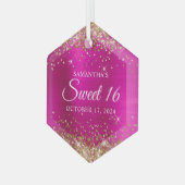 金ゴールドグリッターホットピンクフォイルスウィート16 ガラスオーナメント (正面左)