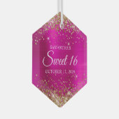 金ゴールドグリッターホットピンクフォイルスウィート16 ガラスオーナメント (正面右)