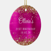 金ゴールドグリッターホットピンクフォイル21stバースデーフォト セラミックオーナメント (右)