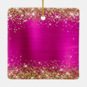 金ゴールドグリッターホットピンクフォイル50誕生日 セラミックオーナメント (裏面)
