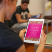 金ゴールドグリッターホットピンクモノグラム50誕生日 招待状