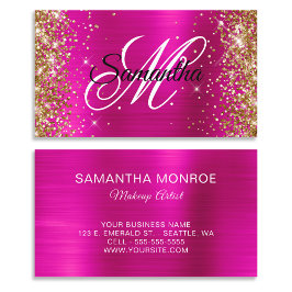 金ゴールドグリッターホットピンク箔モノグラファンシーム 名刺