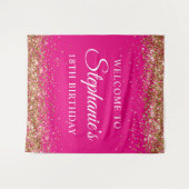 金ゴールドグリッターホットピンク18thバースデーパーティーへようこそ タペストリー (正面(横))