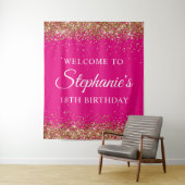 金ゴールドグリッターホットピンク18thバースデーパーティーへようこそ タペストリー (インサイチュ)