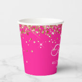 金ゴールドグリッターホットピンク40th誕生日 紙コップ (正面)