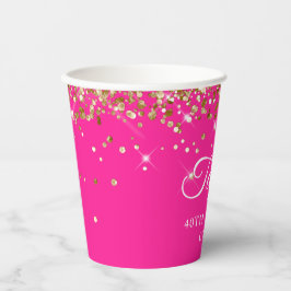 金ゴールドグリッターホットピンク40th誕生日 紙コップ