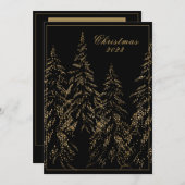 金ゴールドグリッターホリデーツリーズエレガントクリスマスカード シーズンカード (正面/裏面)