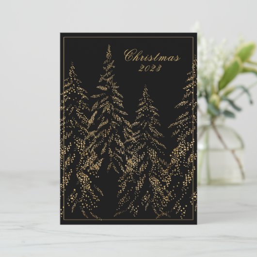 金ゴールドグリッターホリデーツリーズエレガントクリスマスカード シーズンカード (スタンド正面)