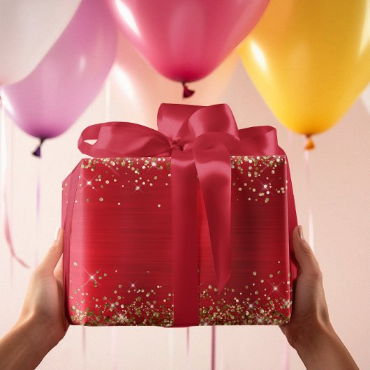 金ゴールドグリッターホリデーレッドフォイグラデーションル ラッピングペーパー