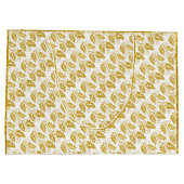 金ゴールドグリッターホリーベリーと文字喜び、愛、平和 ラージペーパーバッグ (裏面)