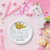 金ゴールドグリッターホリーベリージョイラブピースクリスマス ペーパープレート (パーティー)