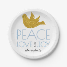 金ゴールドグリッターホリーベリージョイラブピースクリスマス ペーパープレート