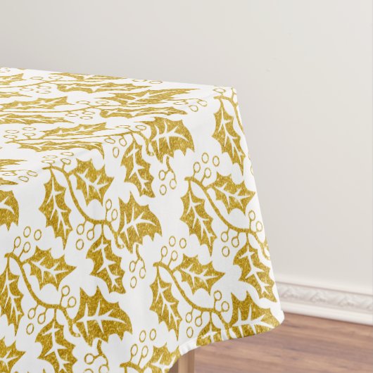 金ゴールドグリッターホリーベリートレンディークリスマス テーブルクロス (インサイチュ)