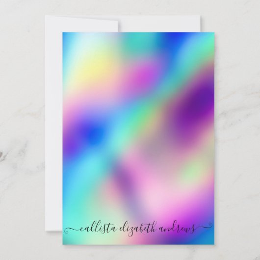 金ゴールドグリッターホログラフィックマスカレードスウィート16 招待状 (裏面)