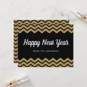 金ゴールドグリッターホワイトシェフストライプロンの新年 カード (正面/裏面インサイチュ)
