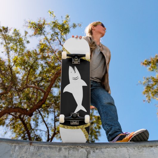 金ゴールドグリッターホワイトシャークスケートボード スケートボード (室外1)