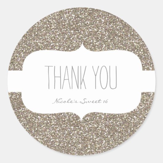 金ゴールドグリッターホワイトバースデーパーティー好意ステッカー ラウンドシール (正面)