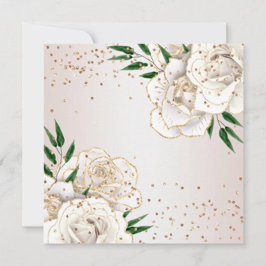 金ゴールドグリッターホワイトフローラグラムキンセアニラ 招待状 (裏面)