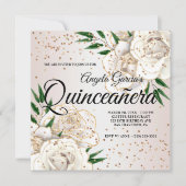 金ゴールドグリッターホワイトフローラグラムキンセアニラ 招待状 (正面)