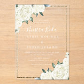金ゴールドグリッターホワイトフローラヌエストラボダ結婚ズ アクリル招待状 (正面)