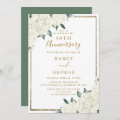 金ゴールドグリッターホワイトフローラ結婚50周年記念 招待状 (正面/裏面)