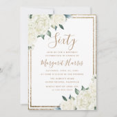 金ゴールドグリッターホワイトフローラ60th60誕生日 招待状 (正面)