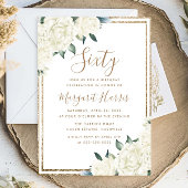 金ゴールドグリッターホワイトフローラ60th60誕生日 招待状