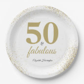 金ゴールドグリッターホワイト50と素晴らしい誕生日 ペーパープレート (正面)
