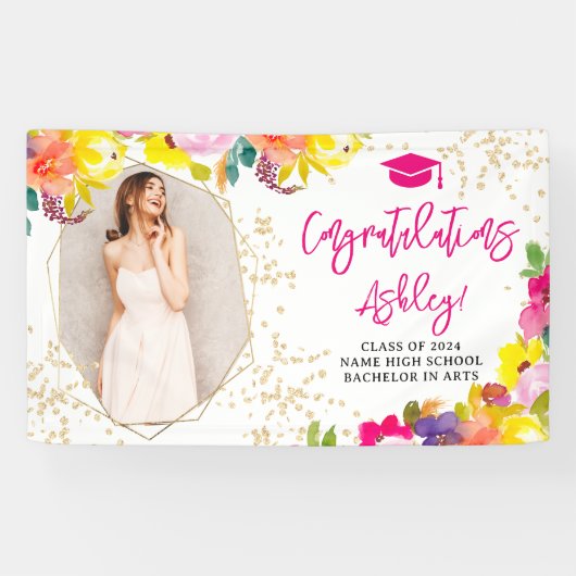 金ゴールドグリッターボはっきりしたホフローラ卒業おめでとう 横断幕 (横)