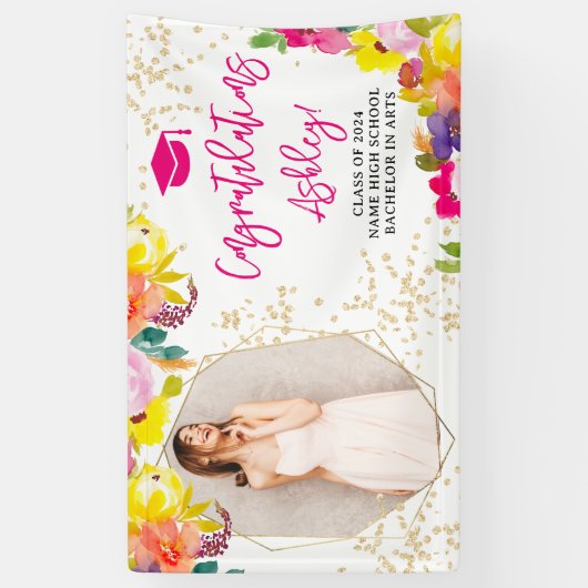 金ゴールドグリッターボはっきりしたホフローラ卒業おめでとう 横断幕 (縦)