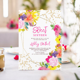 金ゴールドグリッターボホはっきりしたフローラ写真Sweet 16 招待状