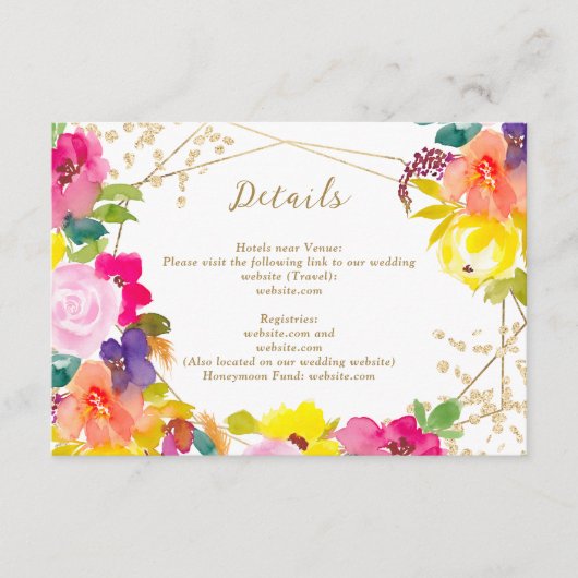 金ゴールドグリッターボホはっきりしたフローラ結婚のシックな詳細 エンクロージャーカード (正面)