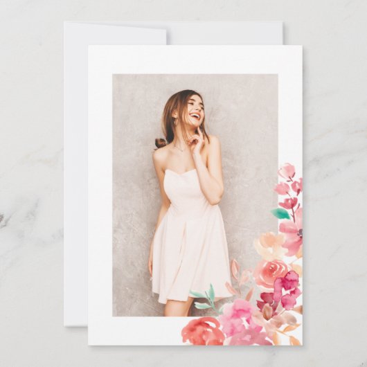 金ゴールドグリッターボホフローラ水色写真甘い16 招待状 (裏面)