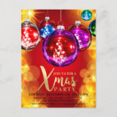 金ゴールドグリッターボーブルクリスマスパーティの招待状 ポストカード (正面)