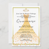 金ゴールドグリッターボールガウンティアラキンセニェラ誕生日 招待状 (正面)