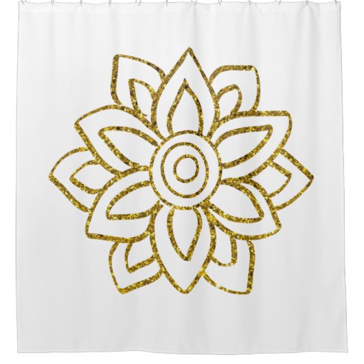 金ゴールドグリッターポインセチアChristmas White シャワーカーテン (正面)