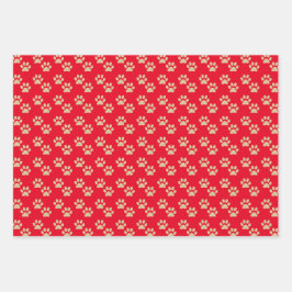 金ゴールドグリッターポープリントペットラバーズホリデー ラッピングペーパーシート