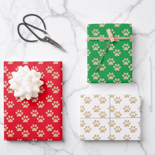 金ゴールドグリッターポープリントペットラバーズホリデー ラッピングペーパーシート (正面)