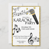 金ゴールドグリッターマイク音符カラオケパーティー 招待状 (正面)