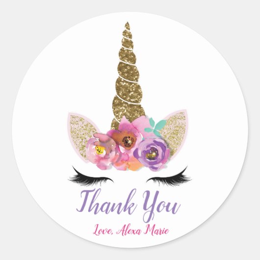 金ゴールドグリッターマジカルユニコーンホーンバースデーパーティー ラウンドシール (正面)