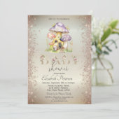 金ゴールドグリッターマッシュルームハウスベビーシャワー 招待状 (スタンド正面)