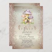 金ゴールドグリッターマッシュルームハウスベビーシャワー 招待状 (正面/裏面)