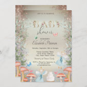 金ゴールドグリッターマッシュルームベビーマウスベビーシャワー 招待状 (正面/裏面)