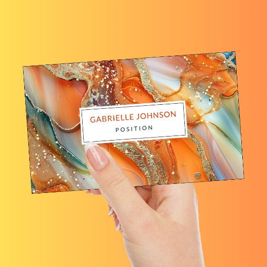 金ゴールドグリッターマーブルアガテオレンジグリーン 名刺