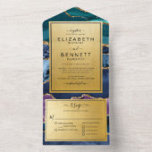 金ゴールドグリッターマーブルアゲ結婚ート オールインワン招待状 (内側)