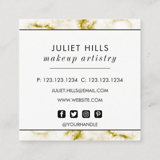 金ゴールドグリッターマーブルスクエアビジネスカード スクエア名刺 (裏面)