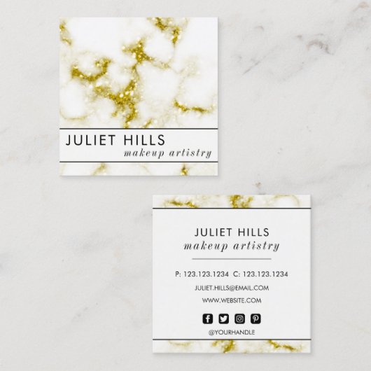 金ゴールドグリッターマーブルスクエアビジネスカード スクエア名刺 (正面/裏面)