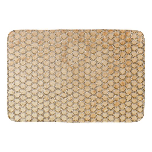金ゴールドグリッターマーブルマーメイドパタはかりで測ーン バスマット (正面)