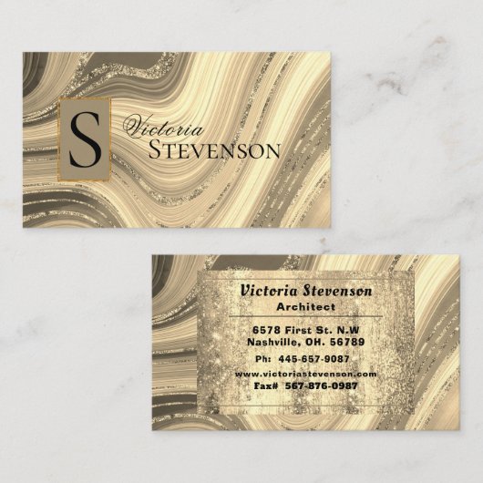 金ゴールドグリッターマーブルモノグラムエレガント抽象芸術 名刺 (正面/裏面)